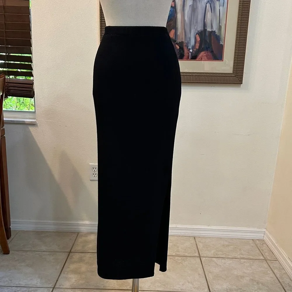 St. John Collection Black Santana Knit Long Skirt w/ Side Slit Size 10 - Picture 5 of 10